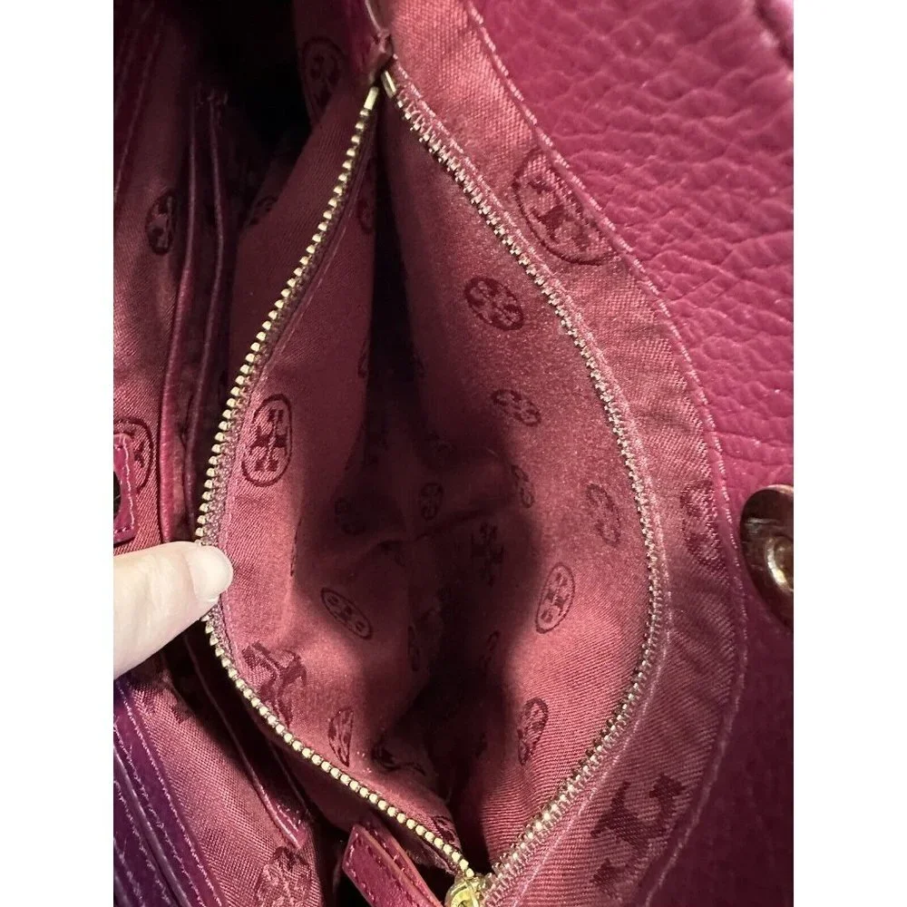 Tory Burch Burgundy Pebbled Leather Chain Shoulder Bag